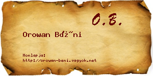 Orowan Béni névjegykártya